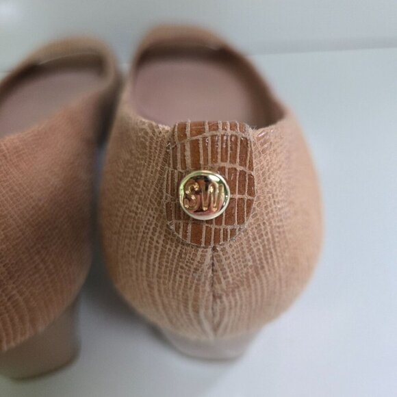 Stuart Weitzman Beige Lizard Embossed Logosavior Pumps Open Toe Size 7.5W - Picture 8 of 11